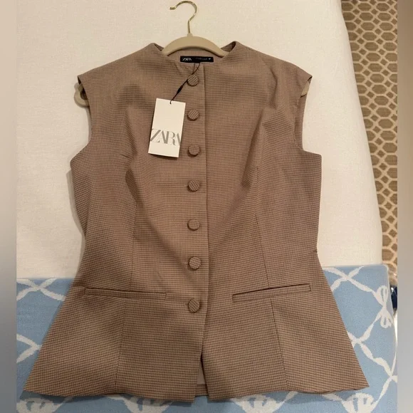 NWT Zara Buttoned Plaid Top - Picture 3 of 5